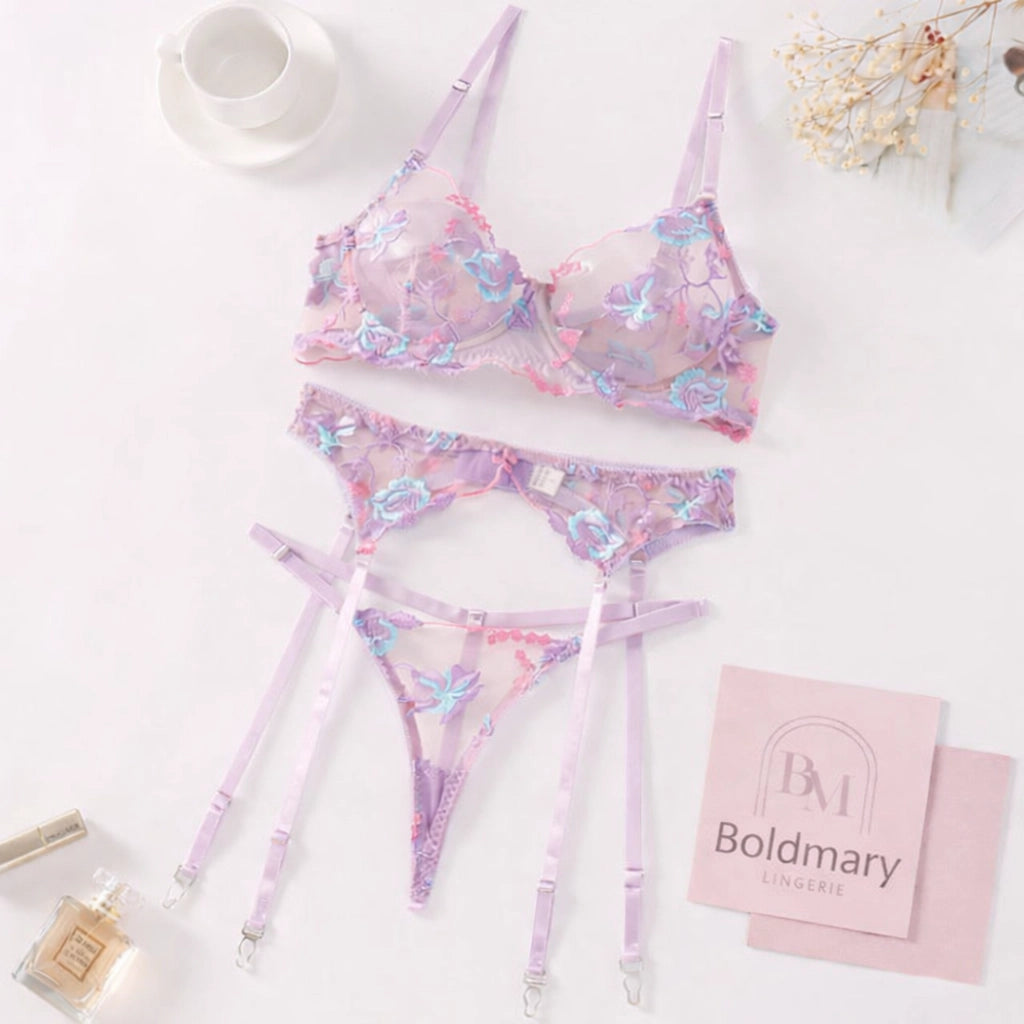 Floral Pink Mesh Set with Matching Garter